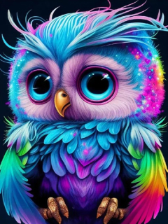 Diamantové malování/Homfun - Malá barevná sovička + třpytivé kamínky