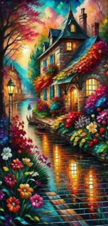 Diamantové malování - Barevná ulička (85 x 45)