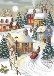 Diamantové malování/Homfun - Vánoční vesnička