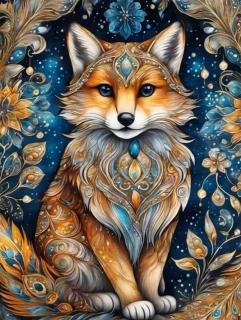 Diamantové malování/Huacan - Drahokamová liška