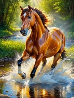 Diamantové malování - Kůň v řece (40x50)
