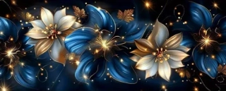 Diamantové malování - Modro-zlaté květy  (100x40)