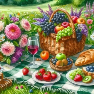Diamantové malování - Piknik (50 x 50) + perleťové kamínky