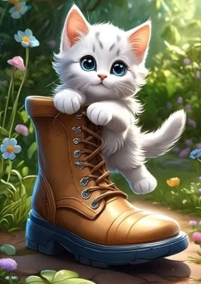 Diamantové malování - Kotě v botě