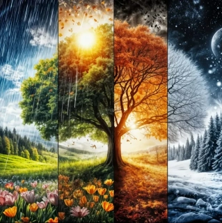 Diamantové malování - Strom a čtyři roční období + třpytivé kamínky (70 x 70)