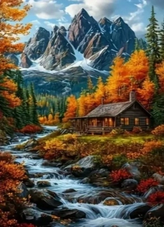 Diamantové malování - Potůček v podzimních horách (60x80)