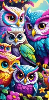 Diamantové malování - Barevné sovičky (85 x 45)