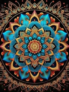 Diamantové malování/Homfun - Mandala modro-oranžová + perleťové kamínky