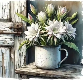 Diamantové malování/Homfun - Bílá květina v plecháčku + perleťové kamínky (40x40)