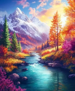 Diamantové malování - Barevné údolí u potoka (60x80)