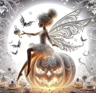 Diamantové malování/Homfun - Víla a dýně + perleťové kamínky (40x40)