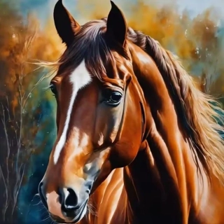 Diamantové malování/Homfun - Kůň + perleťové kamínky (30x30)