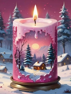 Diamantové malování - Zimní krajina ve svíčce