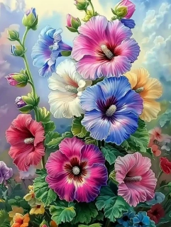 Diamantové malování - Barevné ibišky (60x80)