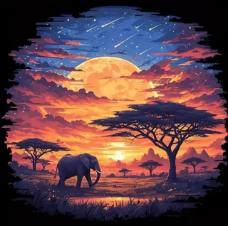 Diamantové malování/Homfun - Afrika + perleťové kamínky (40x40)