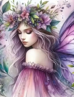 Diamantové malování/Homfun -Dívka s květinovou čelenkou + perleťové kamínky