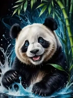 Diamantové malování/Homfun - Panda pod bambusem + perleťové kamínky