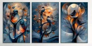 Diamantové malování - Ptáčci a stromy (3x 30x40)
