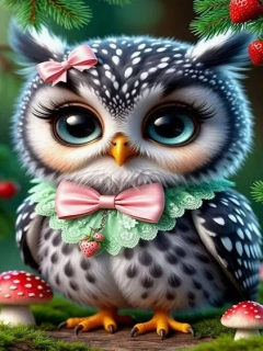 Diamantové malování - Sovička a jahůdky