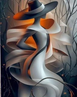 Diamantové malování/Huacan - Abstraktní silueta ženy v klobouku