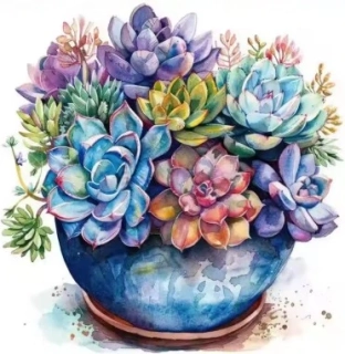 Diamantové malování/Homfun - Květináč sukulentů + perleťové kamínky (30x30)