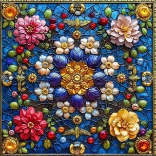 Diamantové malování/Homfun - Květinové ornamenty v obraze + perleťové kamínky