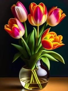 Diamantové malování/Homfun - Tulipány ve skleněné váze + třpytivé kamínky