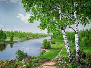 Diamond painting/Huacan - Břízky nad řekou