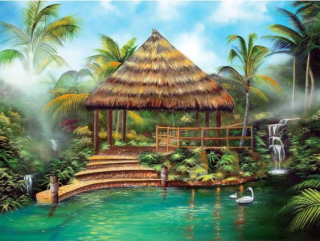 Diamantové malování - Altán v palmovém háji (50x70)